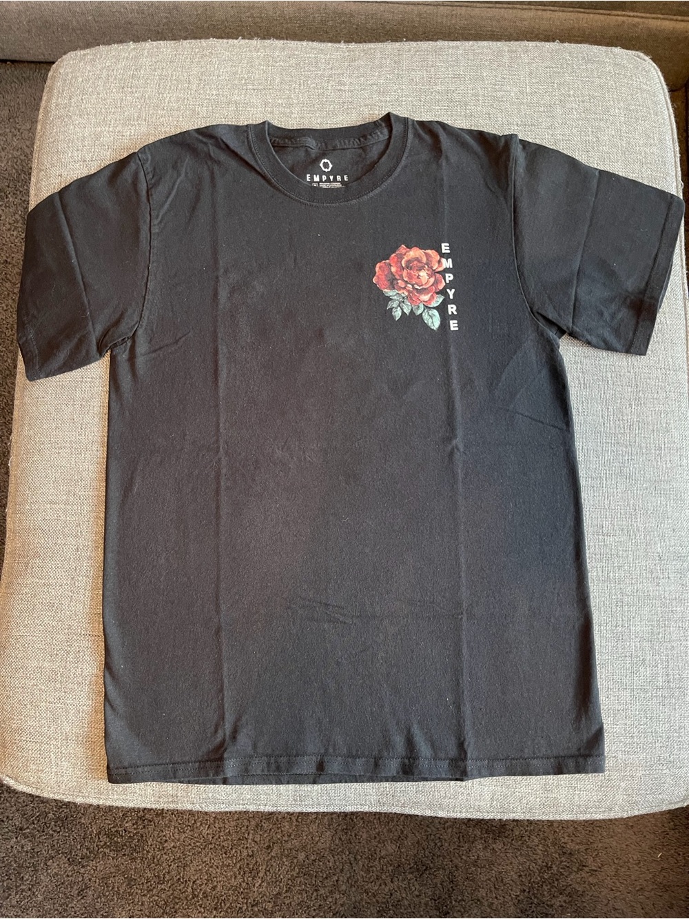Empyre Black Tee with Red Rose Chest Graphic